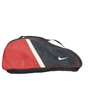 Nike Tennis Racket Bag Black Red White Swoosh Logo Padded‎ Strap Gear Bag